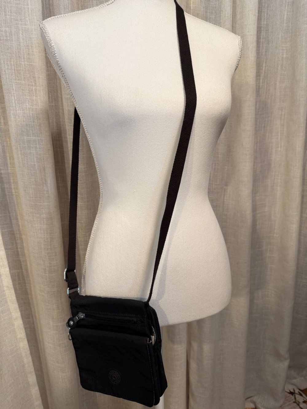 Kipling Black Nylon Crossbody Bag Small Travel Organizer Zip Pockets - Picture 2 of 15